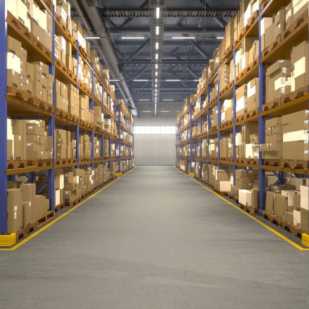 Processing storehouse stocks boxes with order receipts and details, serves as administrative center for commerce industry. Products have billing statement tracking numbers. Renders for 3D animation.